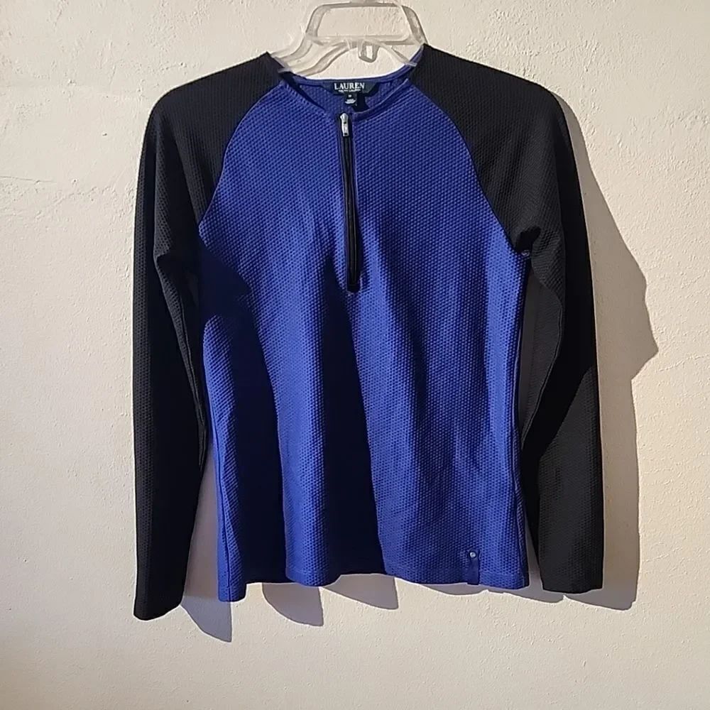 Lauren Ralph Lauren Blue Honeycomb Half-Zip Raglan Long Sleeve Active Top Sz M